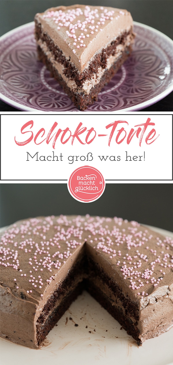 Genial einfacher Schokokuchen mit Buttercreme. Das Rezept für die Schokoladentorte ist super für Backanfänger geeignet. Mit der Buttercreme-Torte könnt ihr zum Beispiel als Geburtstagskuchen mächtig Eindruck schinden.