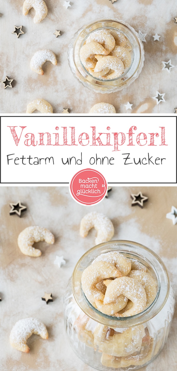 Diese fettarmen Vanillekipferl ohne Nüsse und Ei sind eine tolle Plätzchen-Alternative für gesundheitsbewusste Genießer. Für mein Experiment hatte ich mehrere leichtere Vanillekipferl-Rezepte getestet – und bin mit einem Ergebnis letztlich sehr zufrieden. Besonders toll: Es ist sogar möglich, die (vergleichsweise) kalorienarmen Vanillekipferl ohne Zucker zu backen.