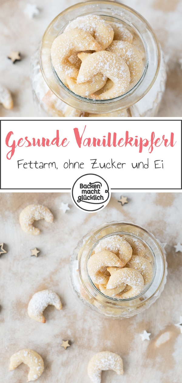 Diese fettarmen Vanillekipferl ohne Nüsse und Ei sind eine tolle Plätzchen-Alternative für gesundheitsbewusste Genießer. Für mein Experiment hatte ich mehrere leichtere Vanillekipferl-Rezepte getestet – und bin mit einem Ergebnis letztlich sehr zufrieden. Besonders toll: Es ist sogar möglich, die (vergleichsweise) kalorienarmen Vanillekipferl ohne Zucker zu backen.