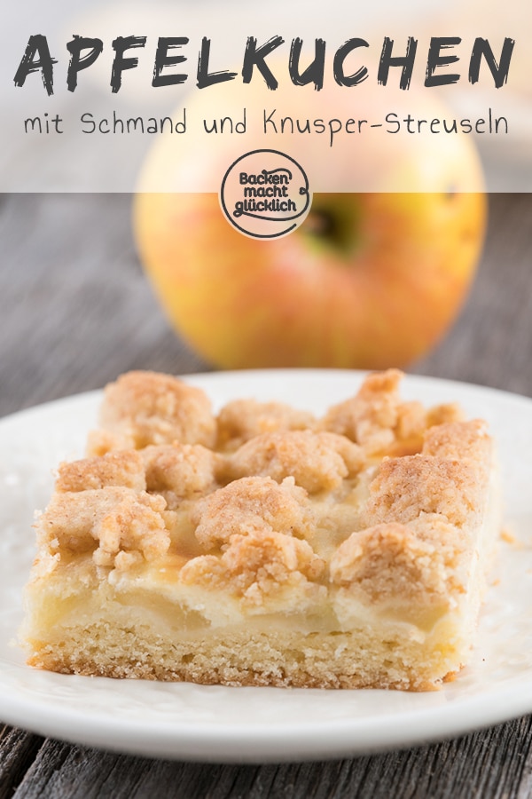 Tolles Rezept für einen fruchtigen Apfel-Schmand-Kuchen vom Blech. Der Apfelkuchen hat einen saftigen Schmandguss und knusprige Streusel. Der Streuselkuchen mit Äpfeln wird auf dem Blech gebacken.