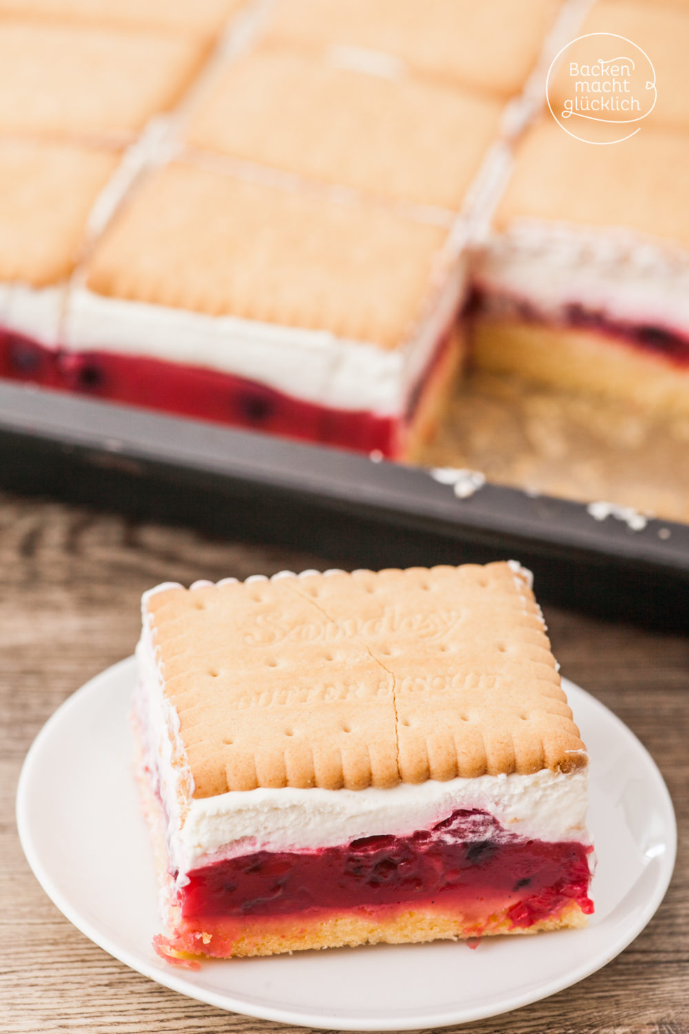 Dieser Butterkeks-Kuchen mit Pudding und Beeren ist wie gemacht für Gartenfeste und Co: fruchtig, cremig und erfrischend!