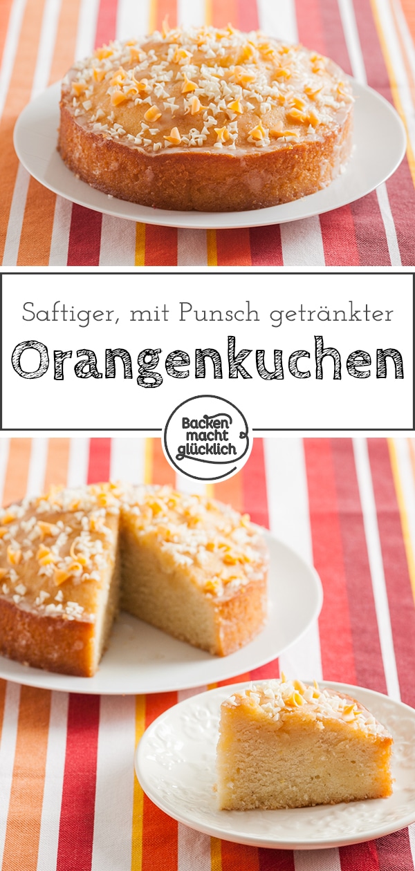 Dieser wunderbare Orangenkuchen  ist soooo toll saftig, geradezu ein bisschen cremig, dass ich aus dem Schwärmen kaum noch rauskomme! Weiterer Pluspunkt des Orangenkuchen: Er lässt sich gut vorbereiten. Und durch selbstgemachten Orangenpunsch im Rezept ist der Orangenkuchen zudem weitaus mehr als ein normaler Rührteigkuchen.