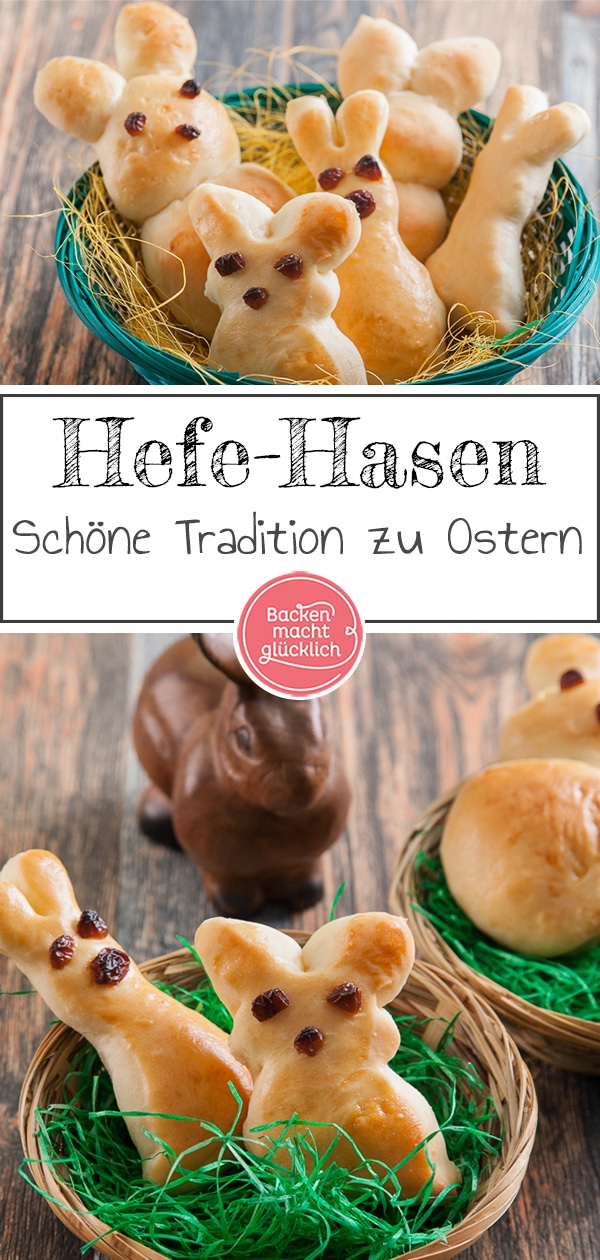 Diese Osterhasen aus gelingsicherem Hefeteig eignen sich wunderbar fürs gemeinsame Backen mit der Familie. Die Hefehasen schmecken garantiert allen.