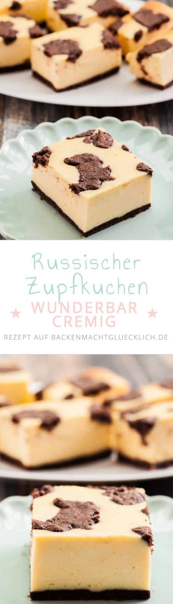 Einfacher Russischer Zupfkuchen vom Blech. Die Kombi aus Käsekuchen & Schokoteig schmeckt köstlich.