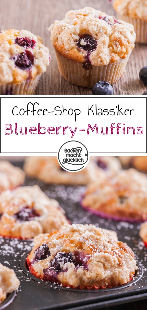 Lust auf fluffige Blaubeer-Muffins mit Streuseln? Diese einfachen Blueberry Muffins mit Buttermilch im Teig und vielen Haferflocken-Streuseln kommen immer gut an!