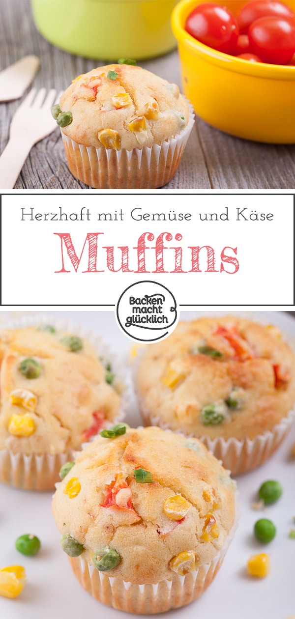 Tolles Grundrezept für pikante vegetarische Muffins Die herzhaften Muffins kann man nach Belieben mit Gemüse und Käse verfeinern kann. Die einfachen Muffins schmecken warm und kalt und sind ideales Fingerfood für die Silvester-Party.