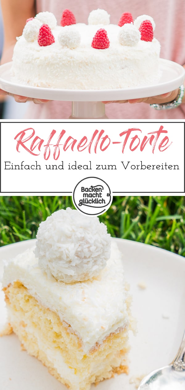 Gelingsicheres Rezept für eine köstliche Raffaello-Torte ohne Gelatine, für uns die beste Kokostorte überhaupt.