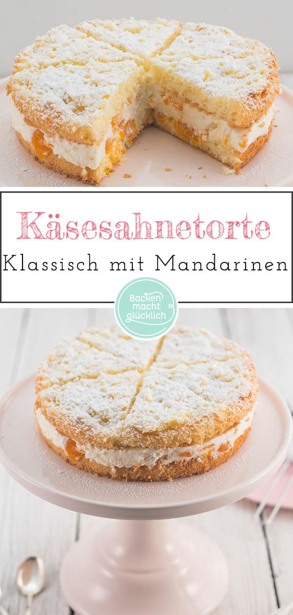 Lust auf eine köstliche Käse-Sahne-Torte mit Mandarinen und Quark? Dieses klassische, einfache Käsesahnetorten-Rezept ist sehr beliebt!