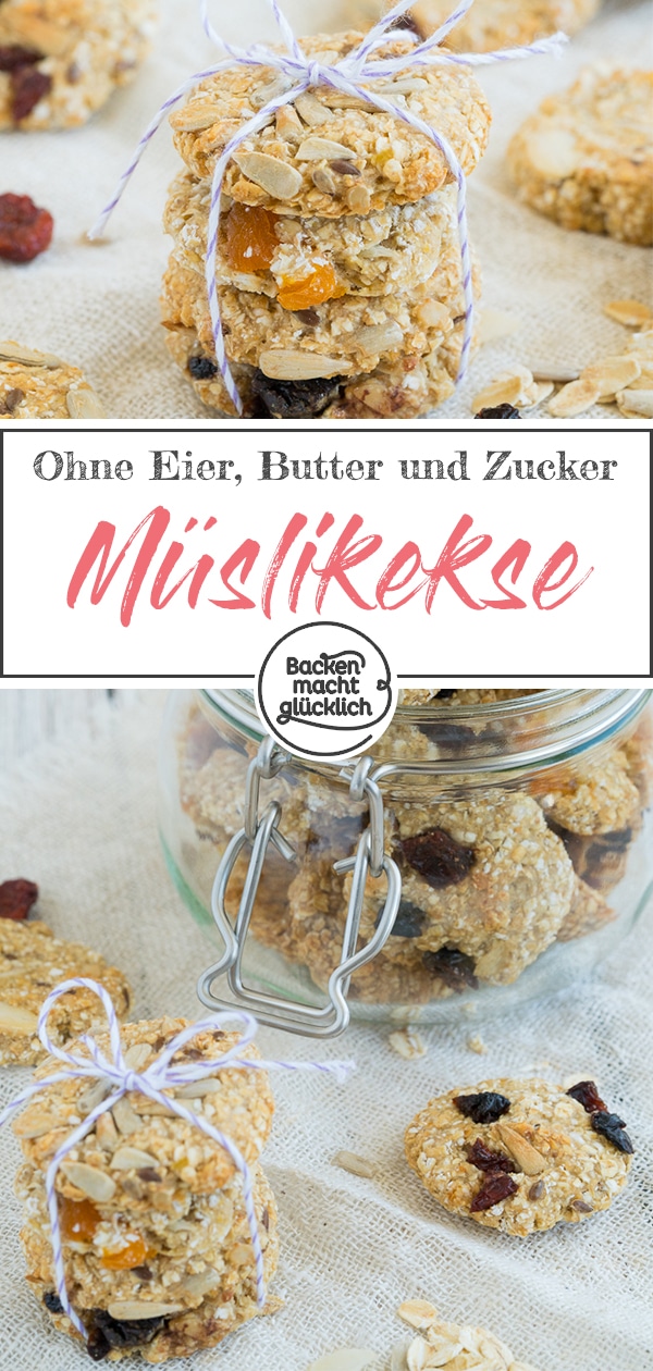 Superlecker, blitzschnell zubereitet und noch dazu gesund: Diese fettarmen, veganen Müsli-Cookies sind echte Nervennahrung für Klein und Groß!