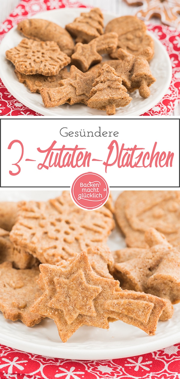 Leckere, gesunde Plätzchen mit nur 3 Zutaten: Die Kekse mit Vollkornmehl, Kokosblütenzucker und Butter sind super schnell, einfach und super schmackhaft. So macht Weihnachten auch gesund Spaß!