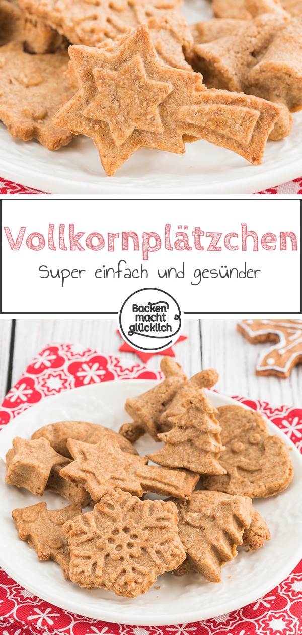 Leckere, gesunde Plätzchen mit nur 3 Zutaten: Die Kekse mit Vollkornmehl, Kokosblütenzucker und Butter sind super schnell, einfach und super schmackhaft. So macht Weihnachten auch gesund Spaß!