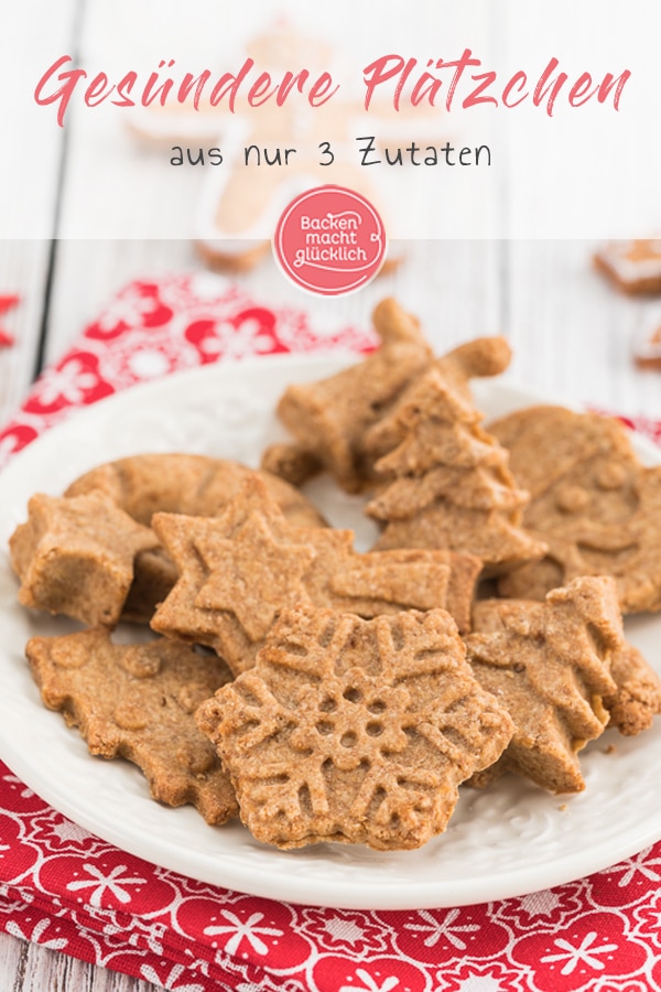 Leckere, gesunde Plätzchen mit nur 3 Zutaten: Die Kekse mit Vollkornmehl, Kokosblütenzucker und Butter sind super schnell, einfach und super schmackhaft. So macht Weihnachten auch gesund Spaß!