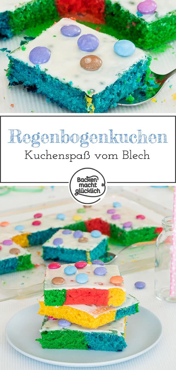 Dieser einfache Regenbogenkuchen aus Rührteig (Papageienkuchen) ist ein echter Hingucker: Kunterbunt und so lecker!