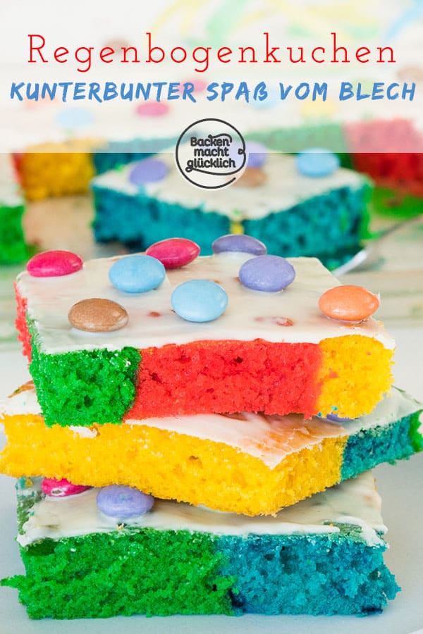 Dieser einfache Regenbogenkuchen aus Rührteig (Papageienkuchen) ist ein echter Hingucker: Kunterbunt und so lecker!