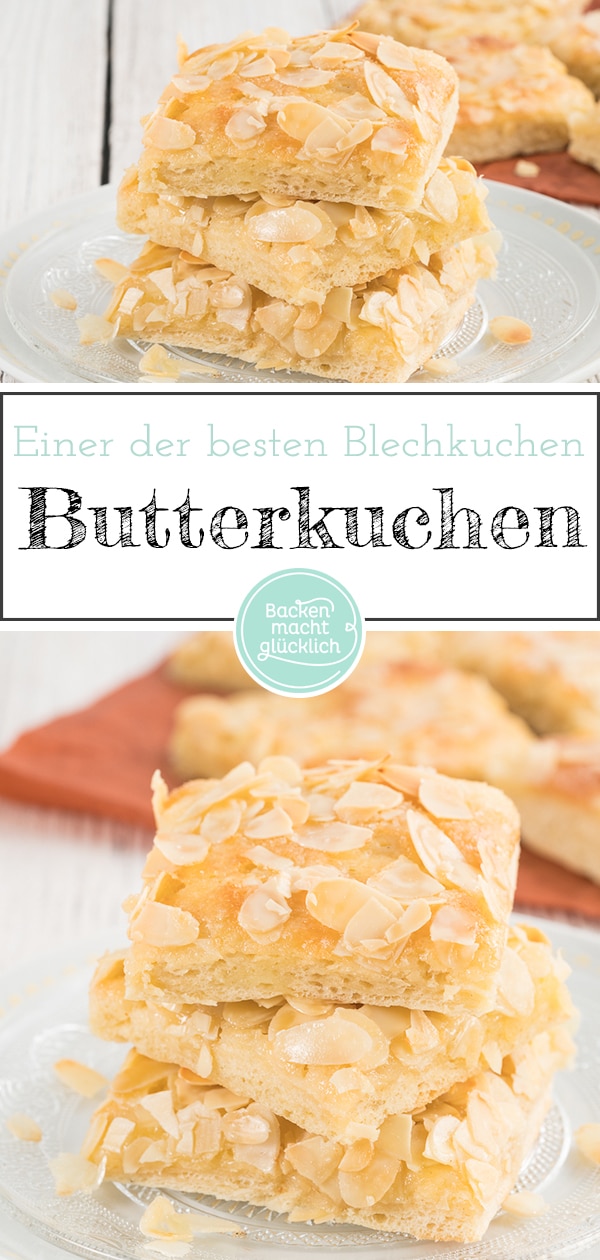 Omas saftiger Butterkuchen mit Mandeln und Sahne schmeckt wie vom Bäcker - nur viel besser! Eben ein echter Blechkuchen-Klassiker.