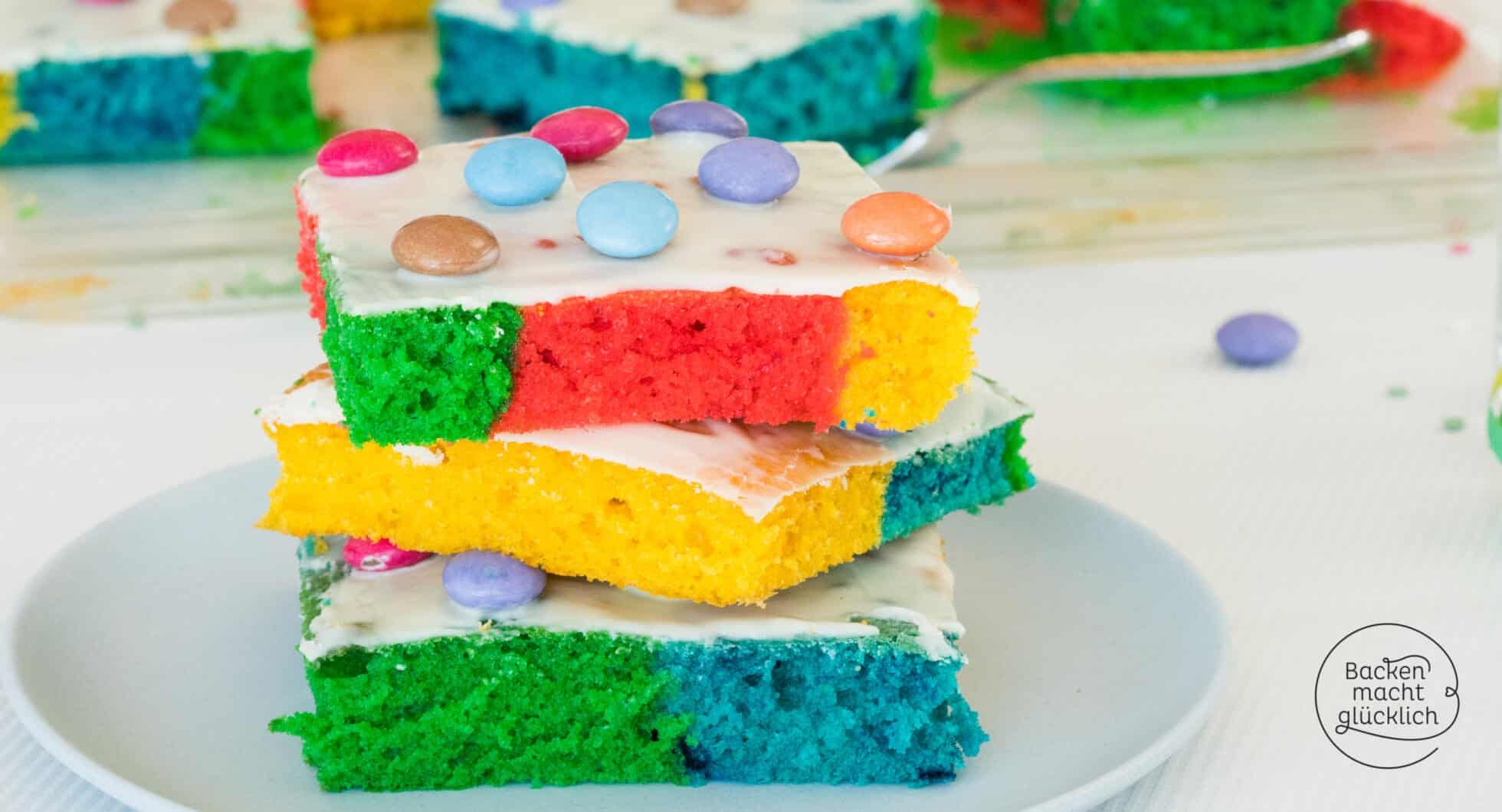 Bunter Regenbogenkuchen vom Blech | Backen macht glücklich