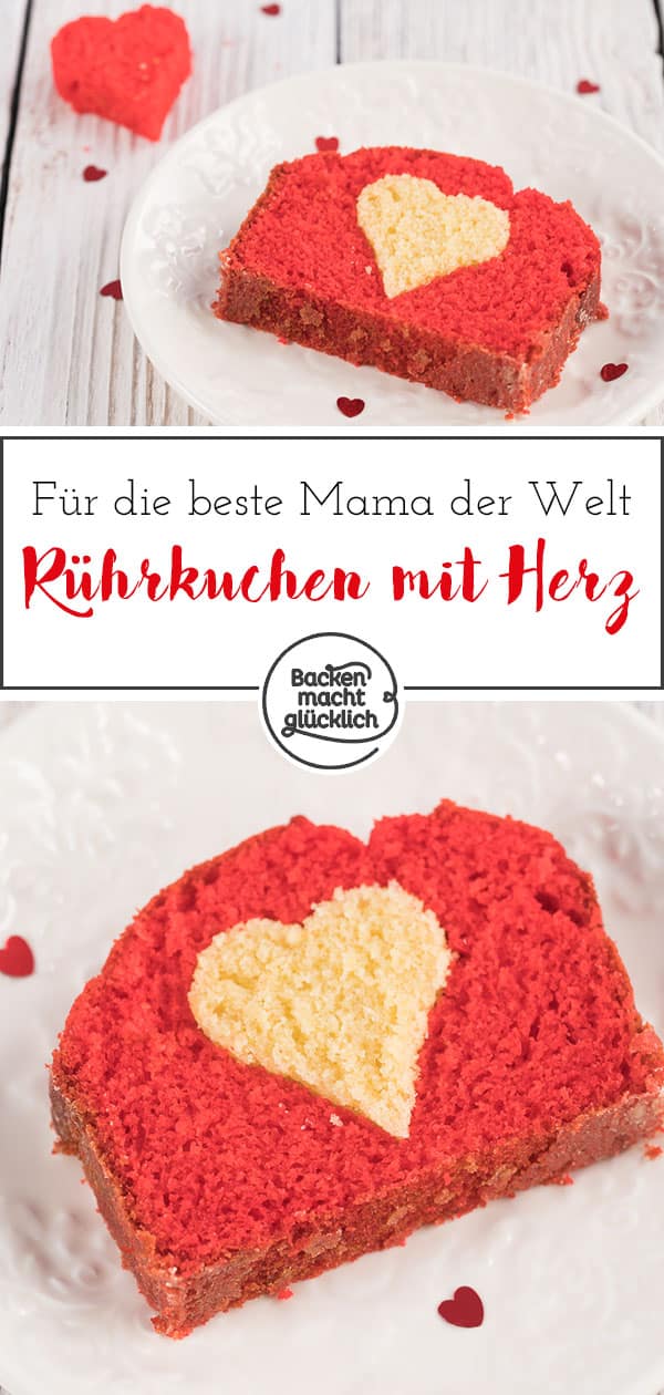 Toller Herzkuchen für Muttertag und Co. Ein einfaches Rezept aus saftigem Rührteig: Diesen Kuchen mit Herz innen solltet ihr gleich nachbacken!