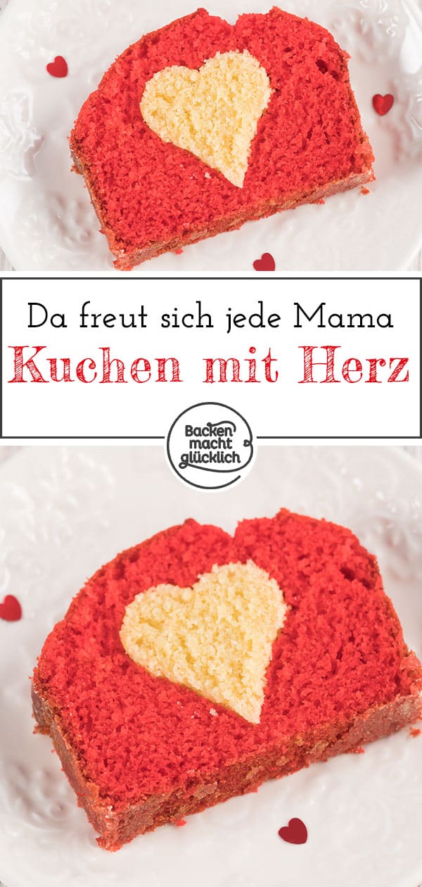 Toller Herzkuchen für Muttertag und Co. Ein einfaches Rezept aus saftigem Rührteig: Diesen Kuchen mit Herz innen solltet ihr gleich nachbacken!