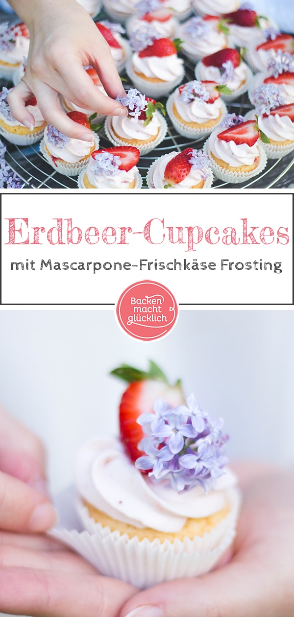 Großer Frühlingsgenuss im kleinen Format: Diese hübschen Erdbeercupcakes mit üppigem Frischkäse-Mascarpone-Topping schmecken köstlich. Die fruchtigen Cupcakes sind schnell zubereitet.