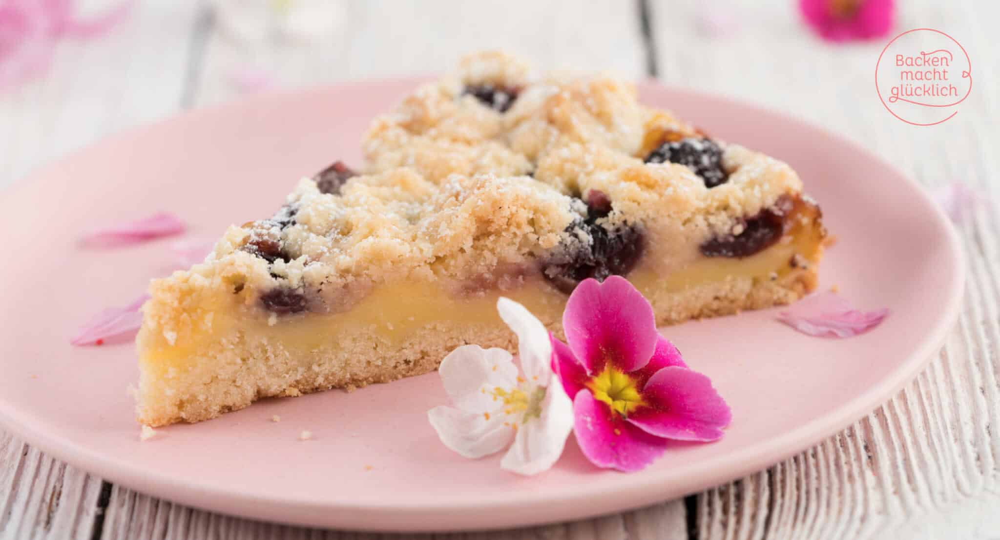 Pudding-Streuselkuchen mit Kirschen