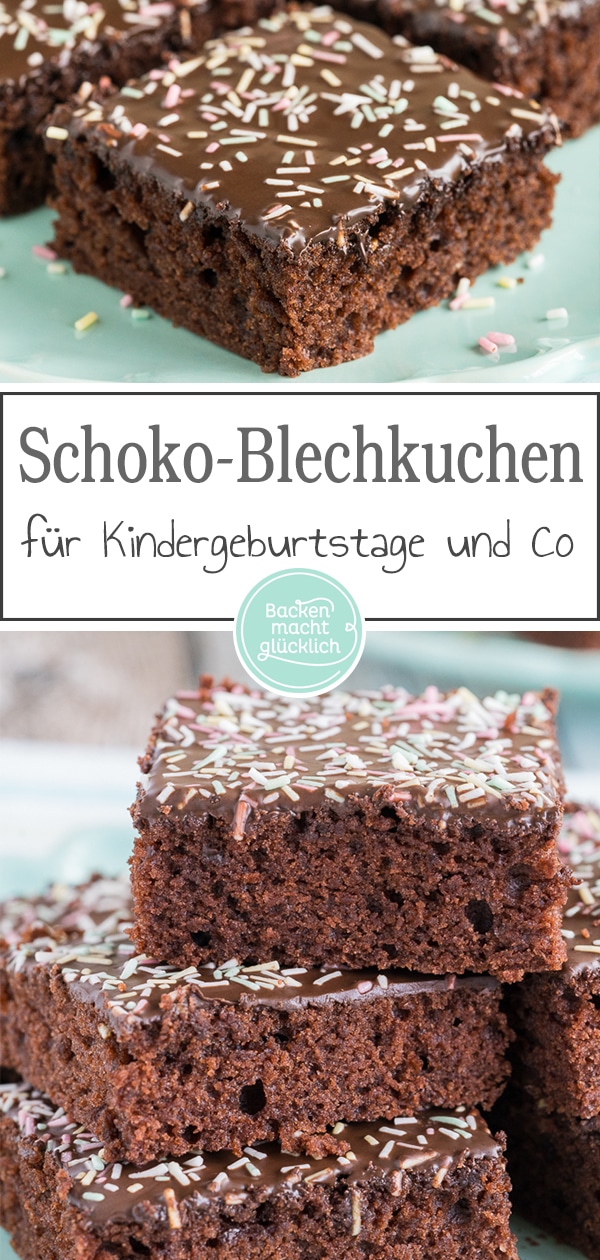 Wunderbar saftiger, schneller und einfacher Schoko-Blechkuchen mit Glasur. Für jeden Anlass - kommt immer gut an.