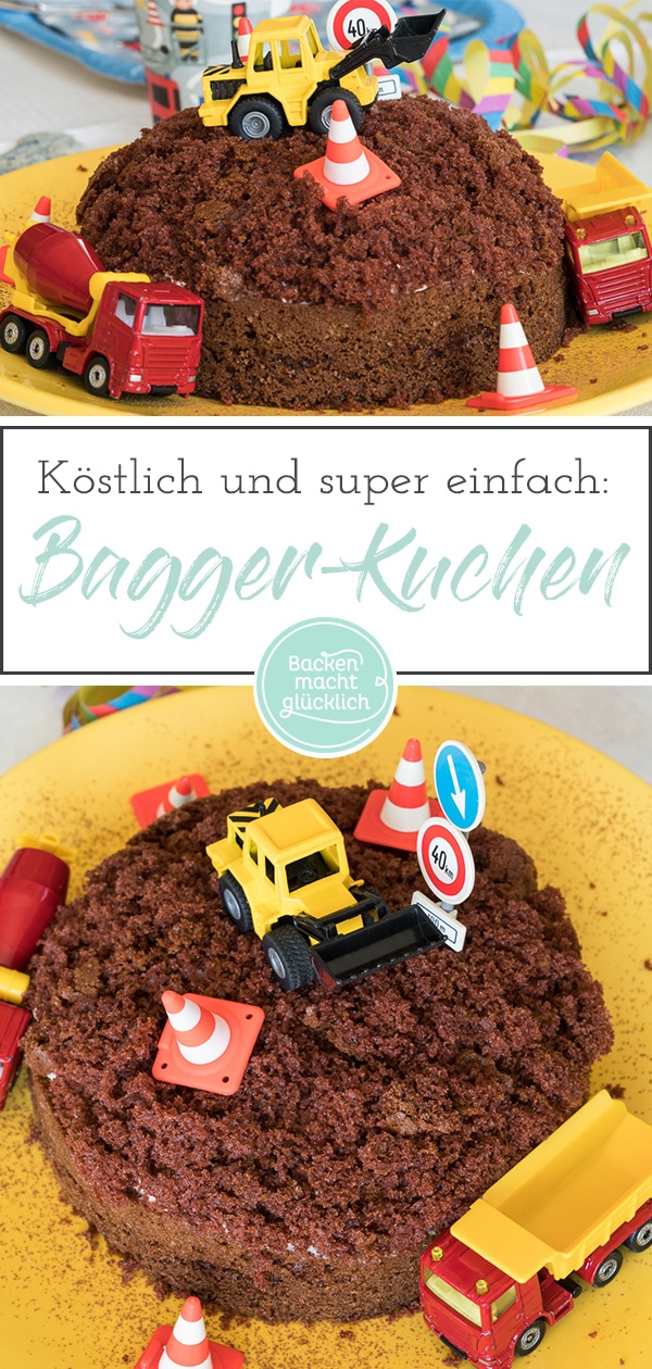 Einfache Baggertorte für Kinder. Dieser Baustellen-Kuchen ohne Fondant schmeckt super lecker & sieht toll aus.