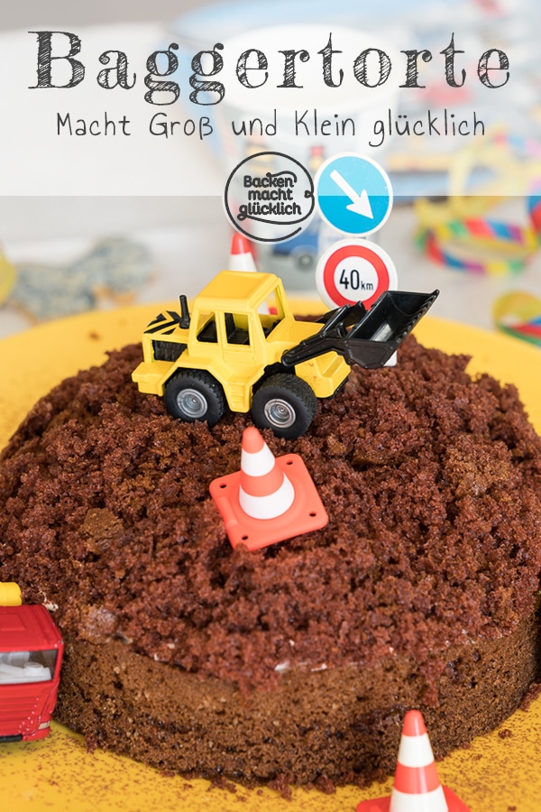 Einfache Baggertorte für Kinder. Dieser Baustellen-Kuchen ohne Fondant schmeckt super lecker & sieht toll aus.