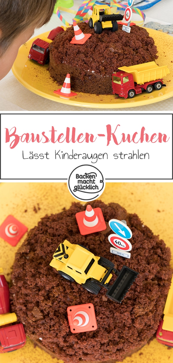 Einfache Baggertorte für Kinder. Dieser Baustellen-Kuchen ohne Fondant schmeckt super lecker & sieht toll aus.