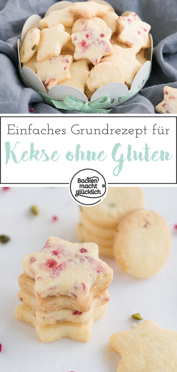 Tolles Grundrezept für einfache glutenfreie Butterplätzchen zum Ausstechen - schmeckt auch ohne Zucker toll.