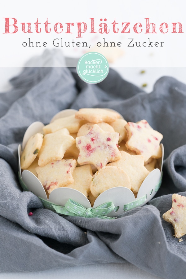 Tolles Grundrezept für einfache glutenfreie Butterplätzchen zum Ausstechen - schmeckt auch ohne Zucker toll.