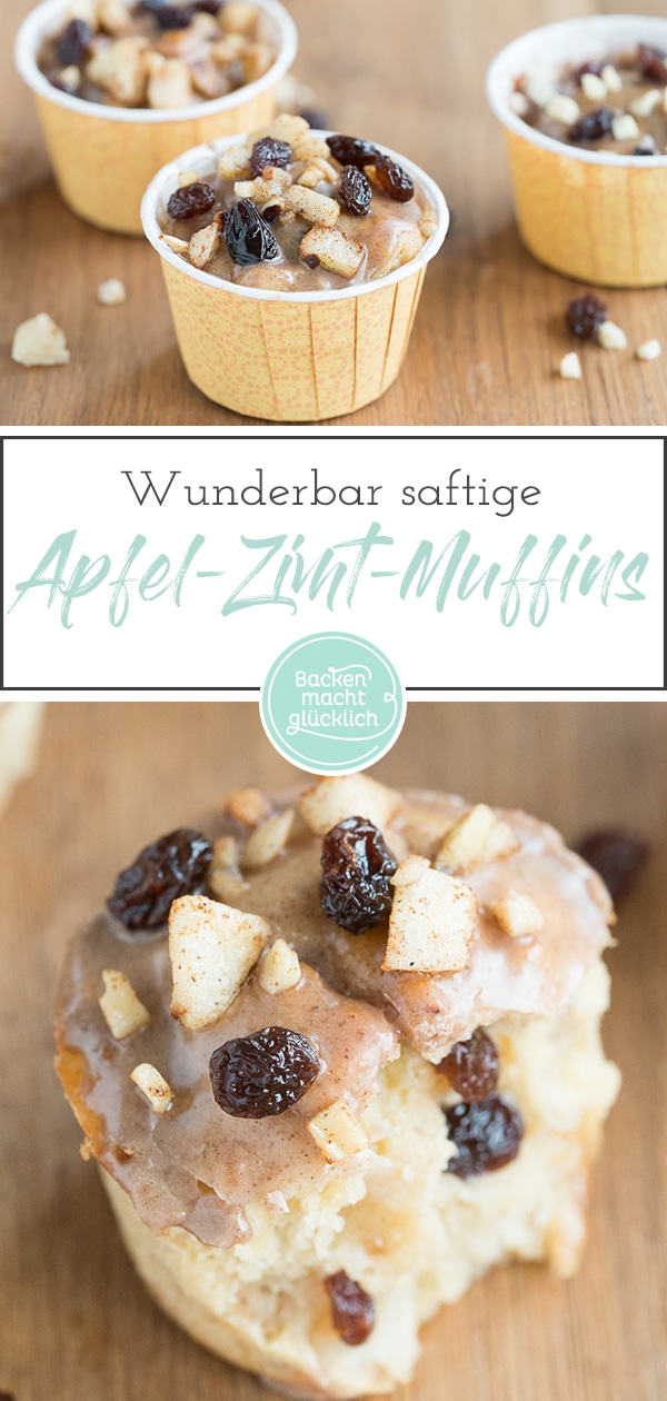 Sehr saftige Bratapfelmuffins mit Marzipan, Mandeln und Rosinen. Das perfekte Soulfood für Herbst und Winter!