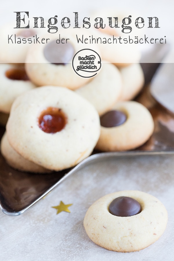 Die Engelsaugen gefüllt mit Marmelade oder Schokolade gelingen selbst Anfängern auf Anhieb! Der Teig für die Engelsaugen wird mit leckeren Mandeln verfeinert.