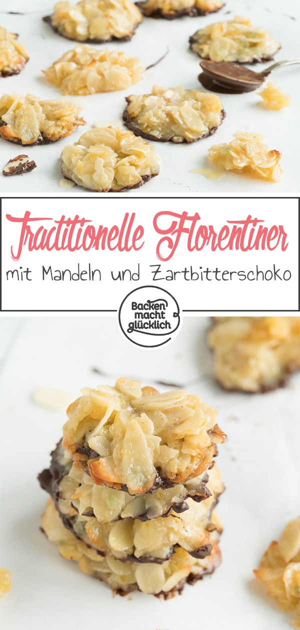 Klassische Florentiner schmecken umwerfend nach Karamell und gerösteten Mandeln. Tolles, einfaches Rezept für Florentiner-Plätzchen mit Schokolade!