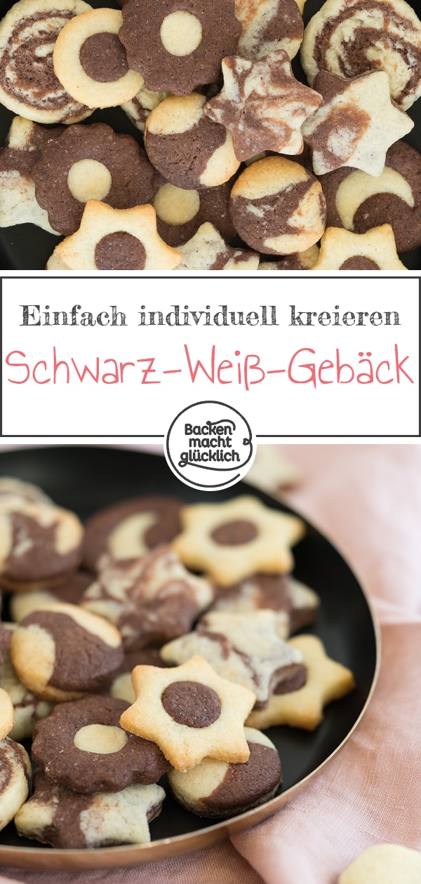 Einfaches Rezept für herrlich mürbe Schwarz-Weiß-Plätchen. Mit Muster-Anleitung für die beliebtesten Varianten.