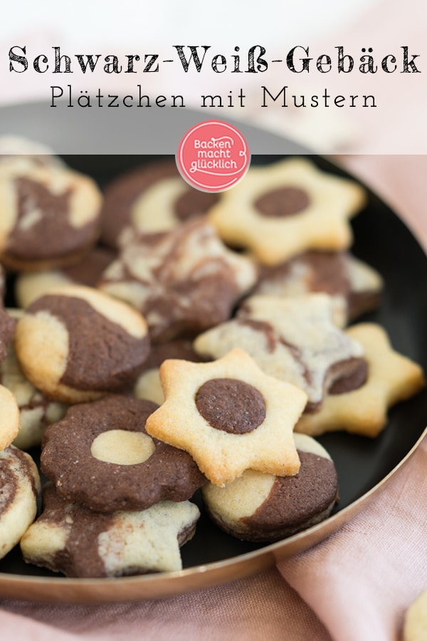 Einfaches Rezept für herrlich mürbe Schwarz-Weiß-Plätchen. Mit Muster-Anleitung für die beliebtesten Varianten.