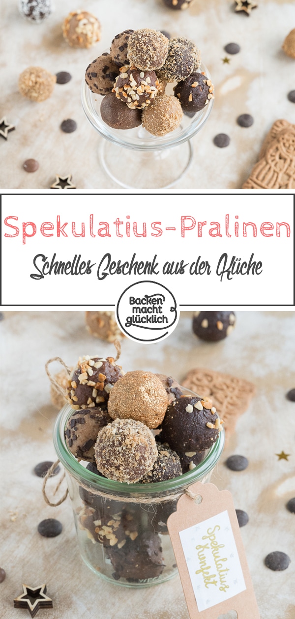 Diese Spekulatius-Pralinen sind nicht nur absolut köstlich, das Spekulatiuskonfekt ist auch ein tolles Geschenk aus der Küche. Die Spekulatiuskugeln sehen toll aus, das Keks-Konfekt schmeckt himmlisch und die kleinen Keks-Kugeln lassen sich wunderschön als schnelles Geschenk aus der Küche verpacken.