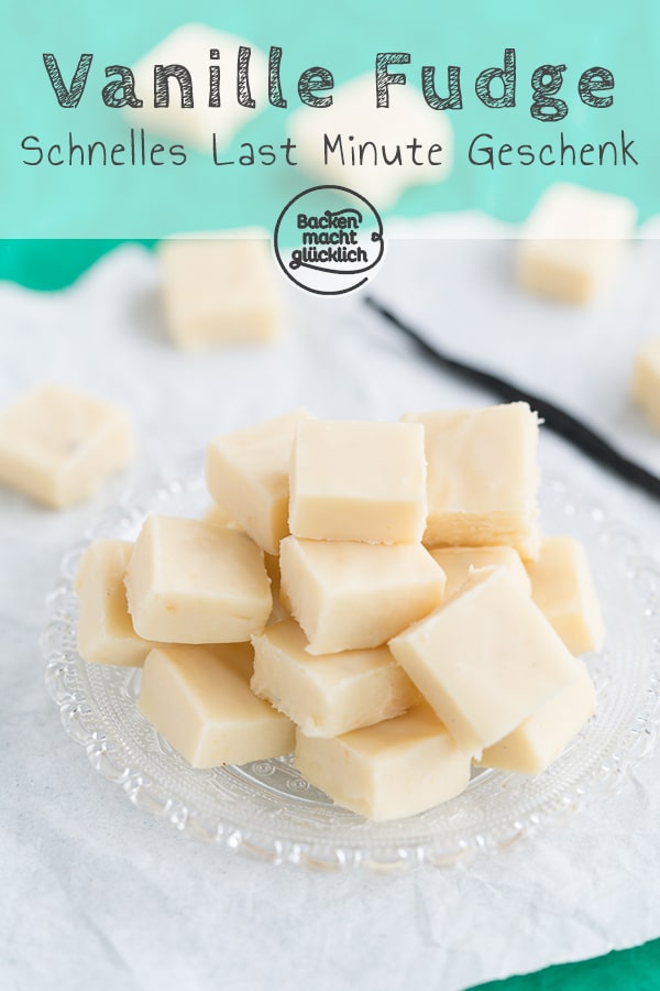 Vanille-Fudge lässt sich 3 Zutaten in nur 5 Minuten selbermachen. Ein tolles, leckeres Last-Minute-Geschenk