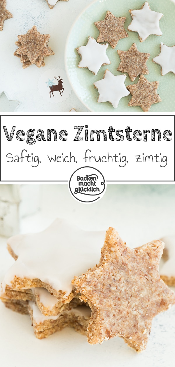 Köstliche, super saftige vegane Zimtsterne ohne Ei und Ei-Ersatz. Sind sogar ohne Zucker möglich!