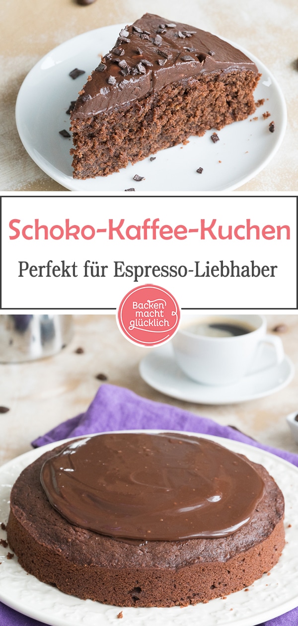 Lust auf einen tollen Schokoladen-Kaffee-Kuchen? Dieser Espresso-Schokokuchen ist die perfekte Kombi für Kaffee-Fans: Der schokoladige Kaffeekuchen wird herrlich saftig und aromatisch!