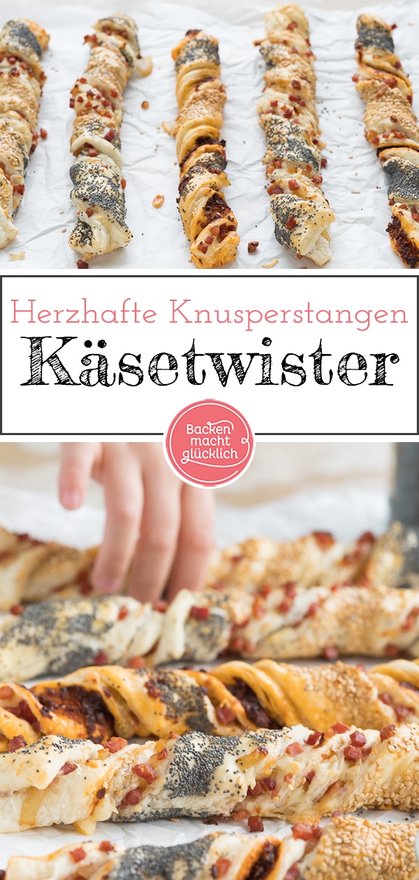 Mit den herzhaften Käse-Blätterteigstangen seid ihr für die nächste Party gerüstet! Die Knusperstangen mit Käse sind sowohl optisch als auch geschmacklich der Hit. #snack #blätterteig #käsestange #schinkenkäse #knusprig #herzhaft #backenmachtglücklich