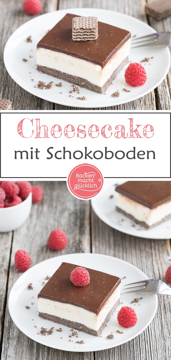 Ein köstlicher Schoko-Käsekuchen ohne Backen: Dieser schwarz-weiße Cheesecake mit Keksboden macht süchtig!