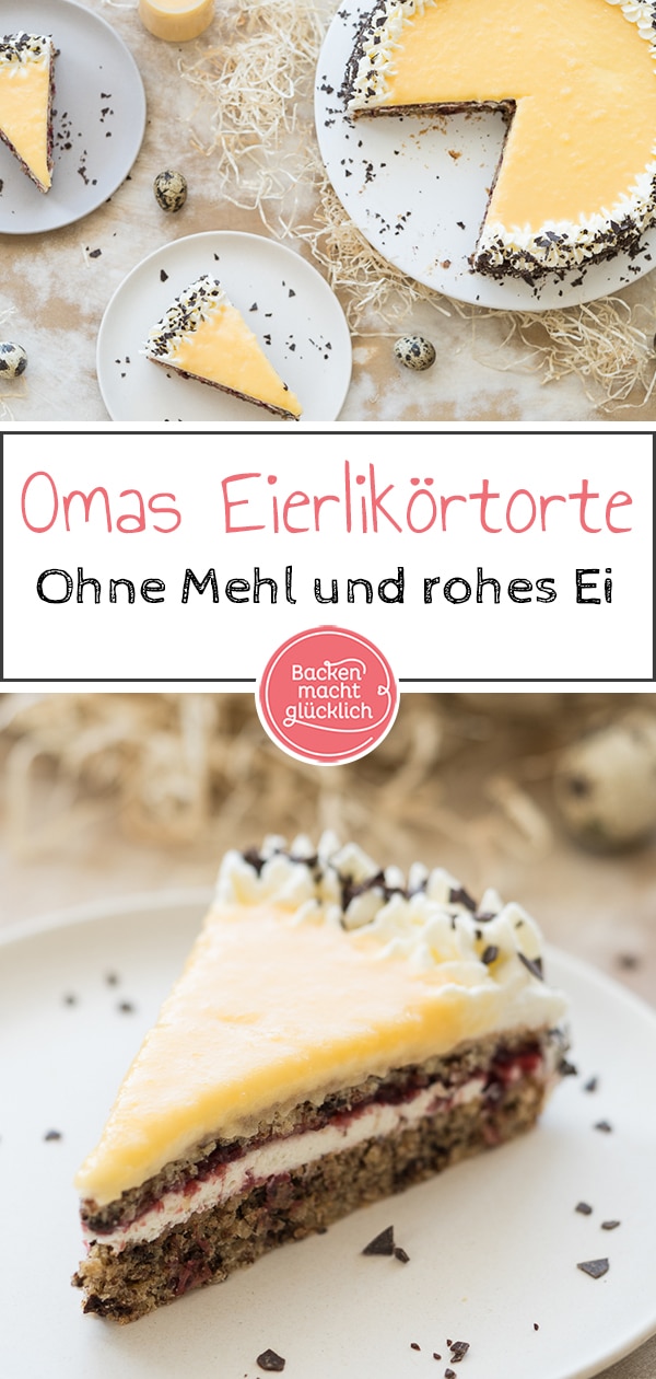 Omas Eierlikörtorte mit Nussboden und Preiselbeeren ist ein beliebter Klassiker. Diese Eierlikörtorte ohne Mehl (Jägertorte) ist einfach, aber etwas aufwändig. Die Eierlikörtorte ist wie gemacht für eine opulente Kaffeetafel!