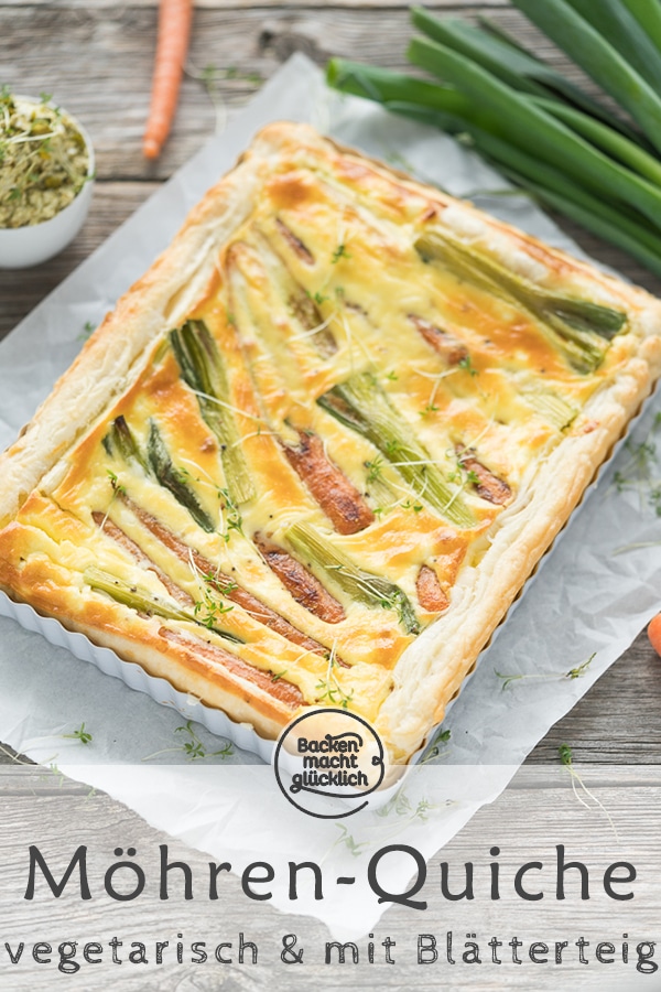 Lust auf eine köstliche vegetarische Gemüse-Quiche mit Blätterteig und Karotten? Die perfekte pikante Frühlingstarte!