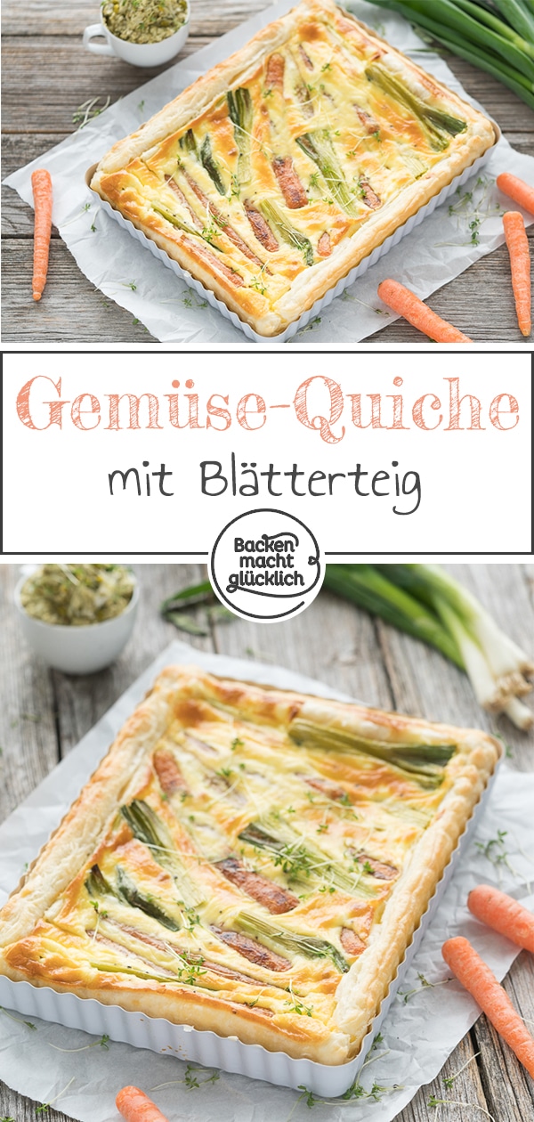 Lust auf eine köstliche vegetarische Gemüse-Quiche mit Blätterteig und Karotten? Die perfekte pikante Frühlingstarte!