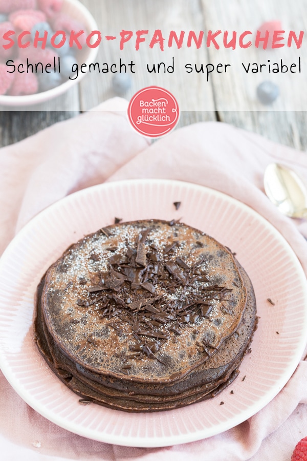 Diese Pfannkuchen mit Schokolade schmecken pur, als Torte, mit Bananen oder Nutella. Ein Hit für die ganze Familie!