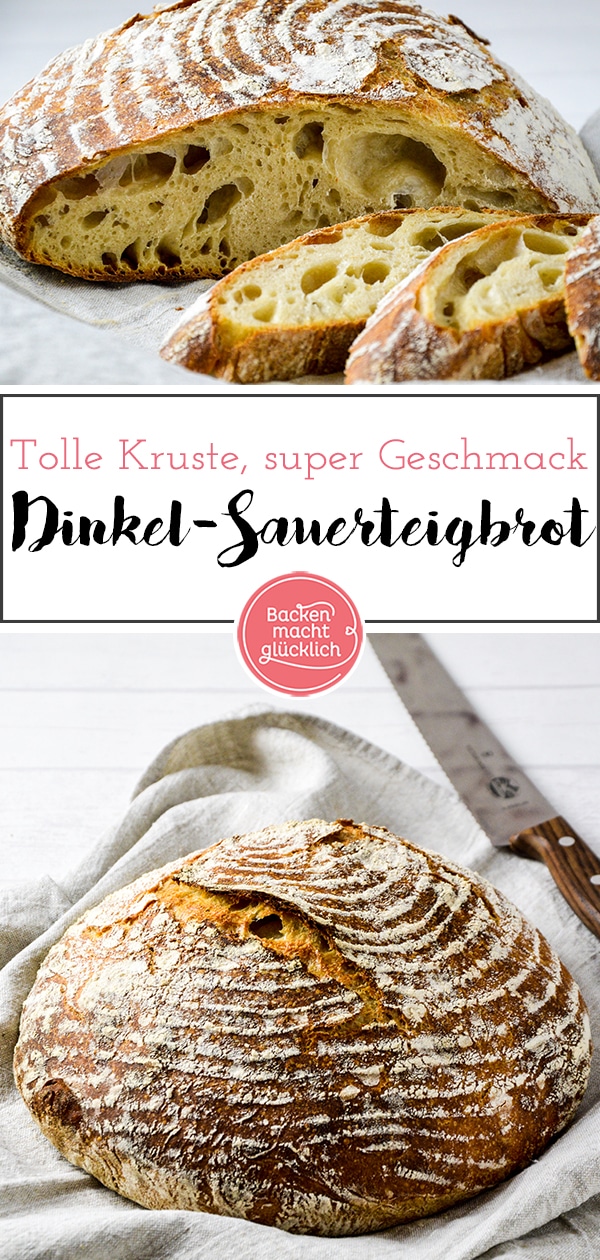 Einfaches Rezept für ein selbstgemachtes Dinkelbrot. Das Dinkelbrot ist ein reines Sauerteigbrot. So erhält das Krustenbrot ohne Hefe einen besseren Geschmack und bleibt länger haltbar.