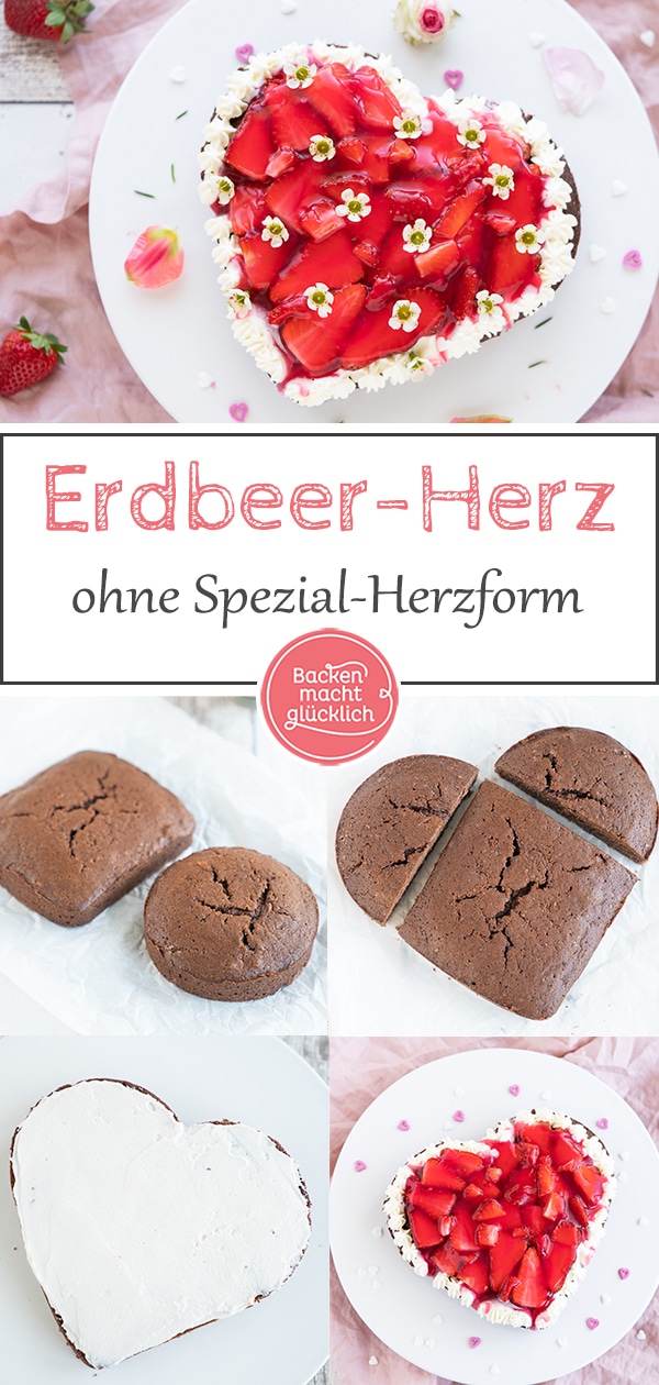 Köstliches Erdbeerherz: Diese einfache Erdbeer-Herz-Torte ohne Spezialbackform ist perfekt für besondere Anlässe wie Muttertag, Hochzeit u0026 Geburtstag.