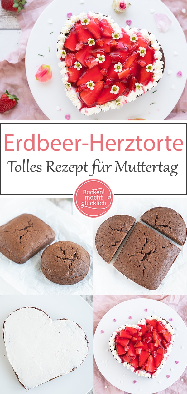 Köstliches Erdbeerherz: Diese einfache Erdbeer-Herz-Torte ohne Spezialbackform ist perfekt für besondere Anlässe wie Muttertag, Hochzeit u0026 Geburtstag.