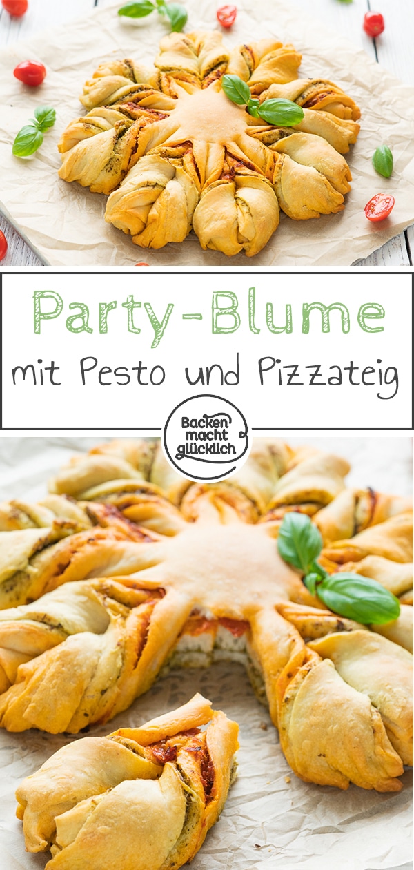 Diese köstliche Pesto-Blume mit Pizzateig ist ein echter Hingucker. Perfekt für Partys und als Grillbeilage!