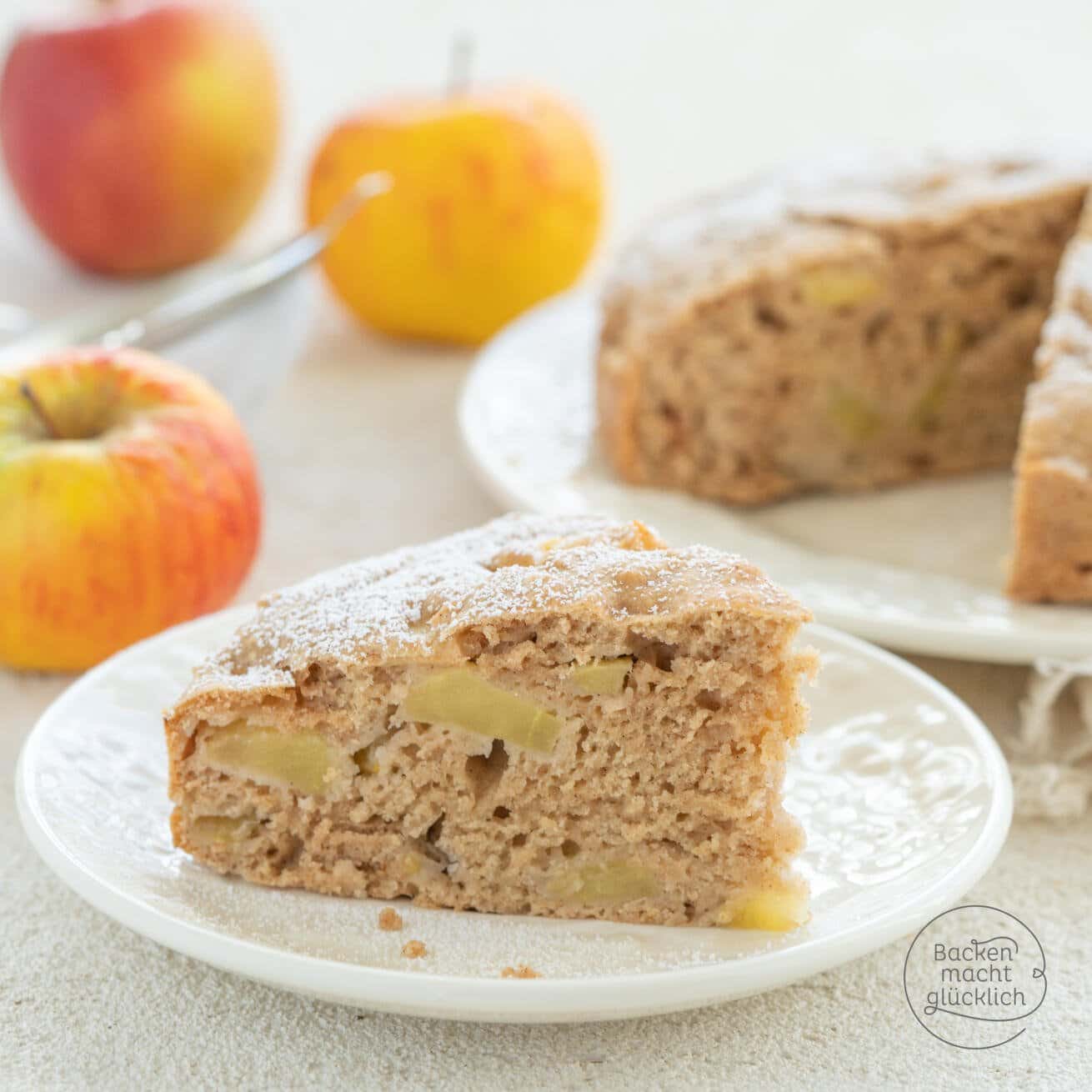 Veganer Apfelkuchen ohne Zucker | Backen macht glücklich